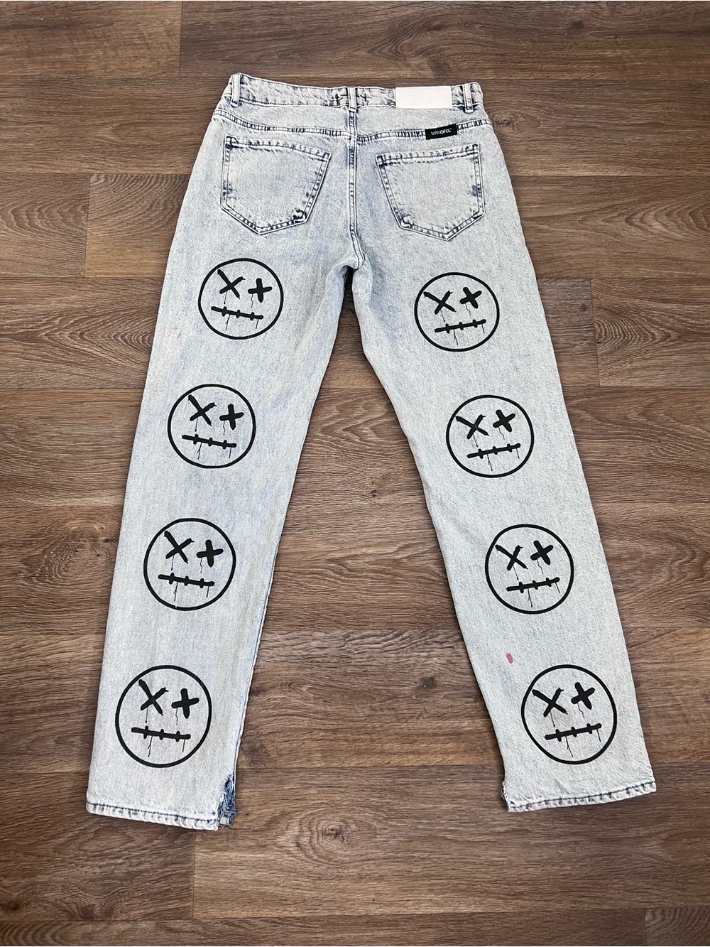 Man Light Blue Acid Wash Denim Jeans/A429